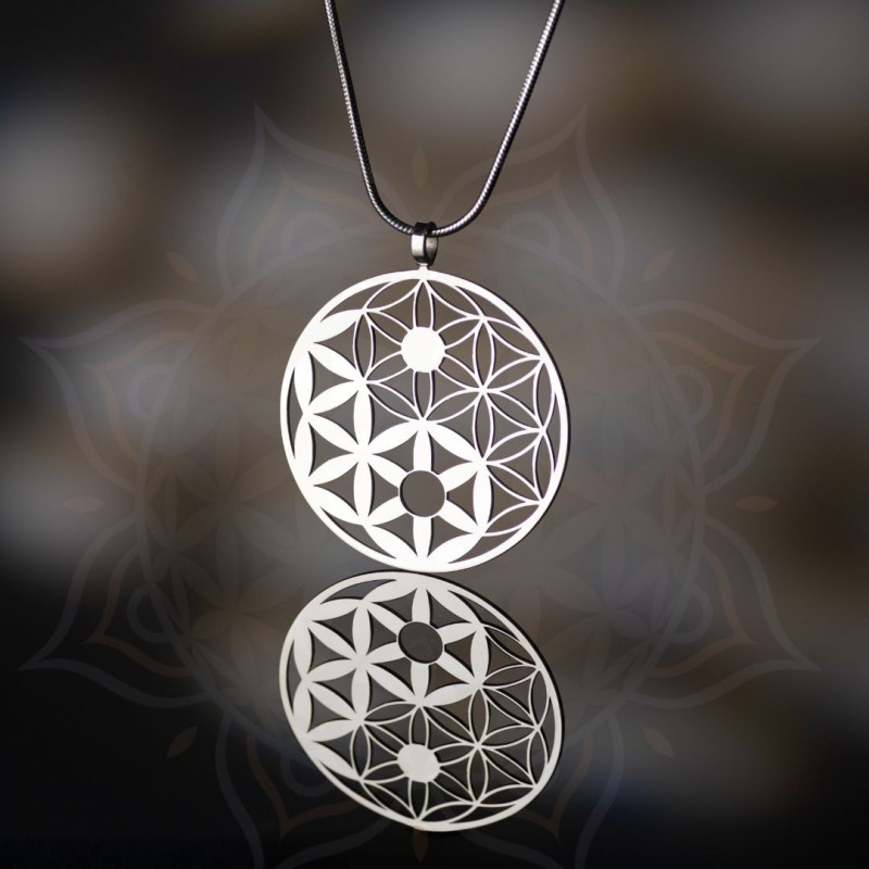 Pendentif Fleur de Vie Yin-Yang avec reflet – symbole géométrie sacrée informé en biorésonance