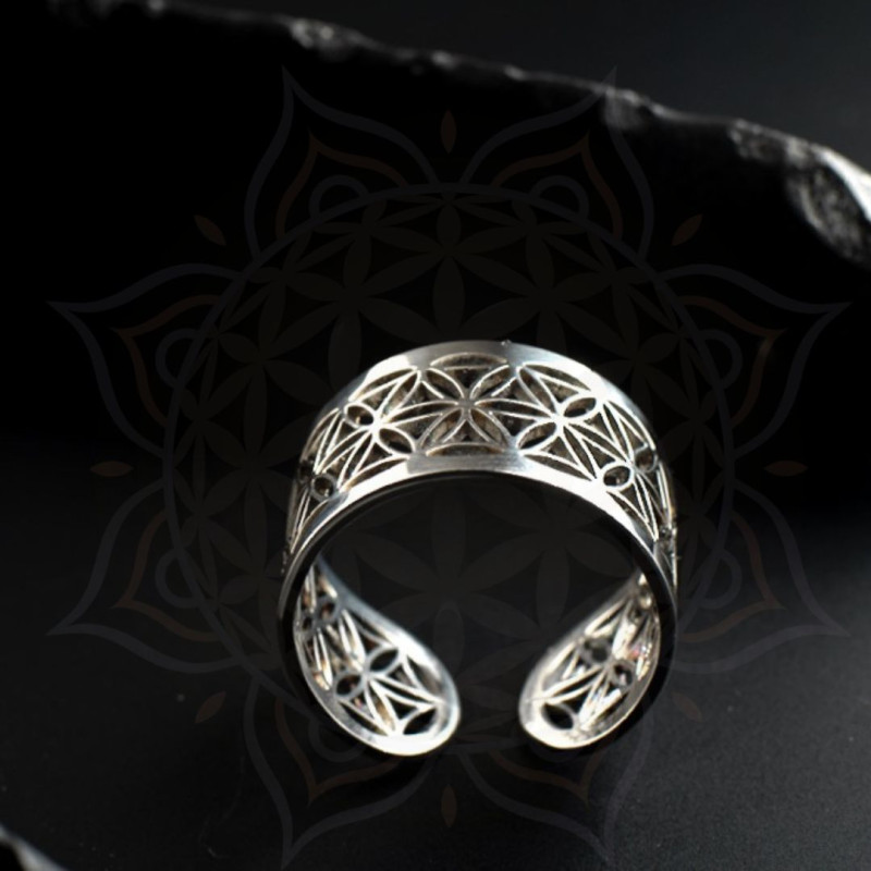 Bague mixte Fleur de Vie informée en biorésonance – bijou géométrie sacrée en acier inoxydable