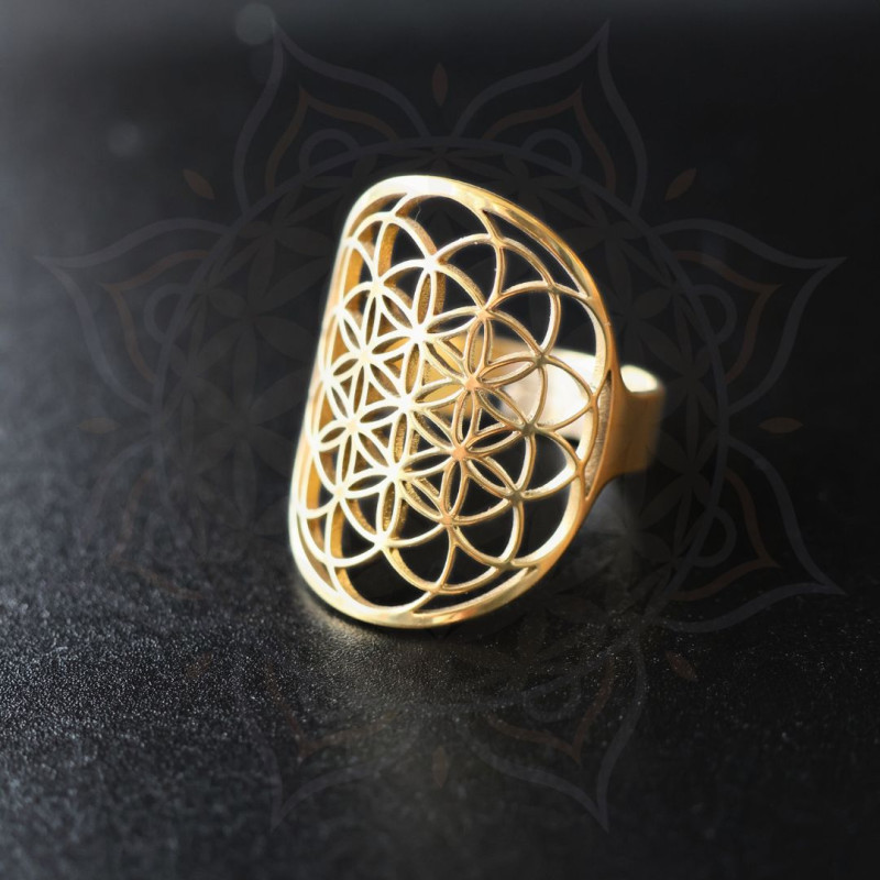 bague-fleur-de-vie-centrale-acier-inoxydable-bijou-vibratoire-doree