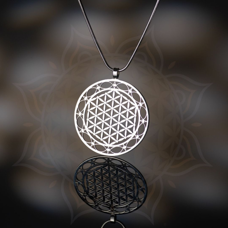 pendentif fleur de vie double contour acier inoxydable