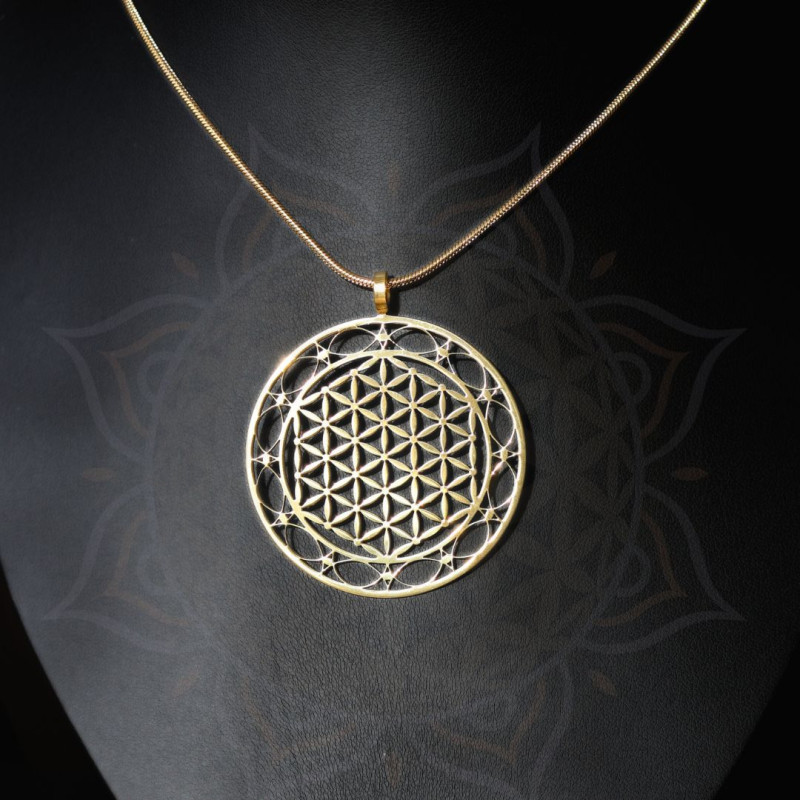 pendentif fleur de vie double contour finition or