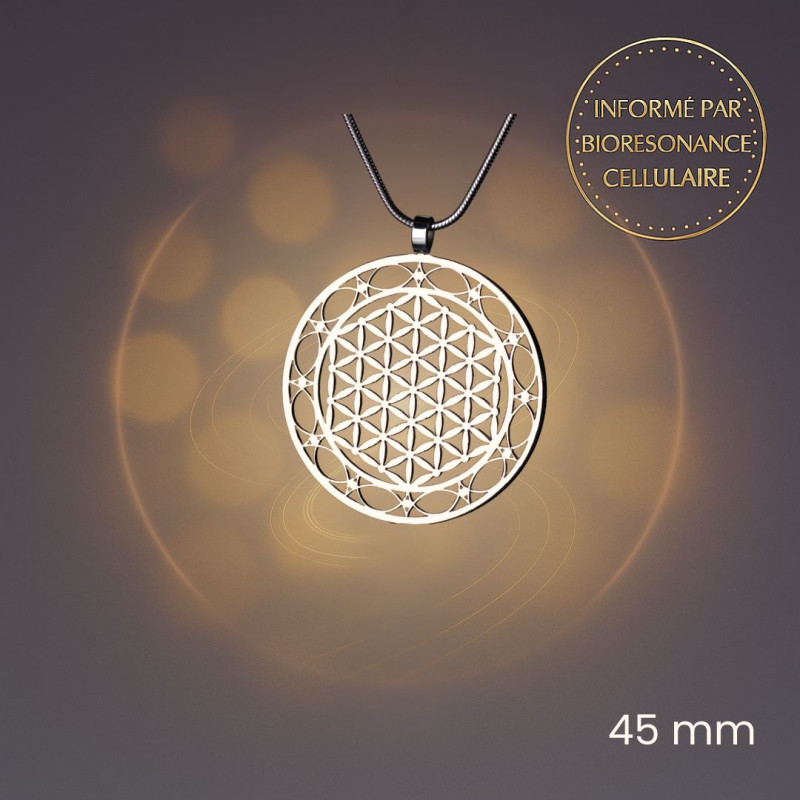 pendentif fleur de vie double contour acier inoxydable informé en biorésonance
