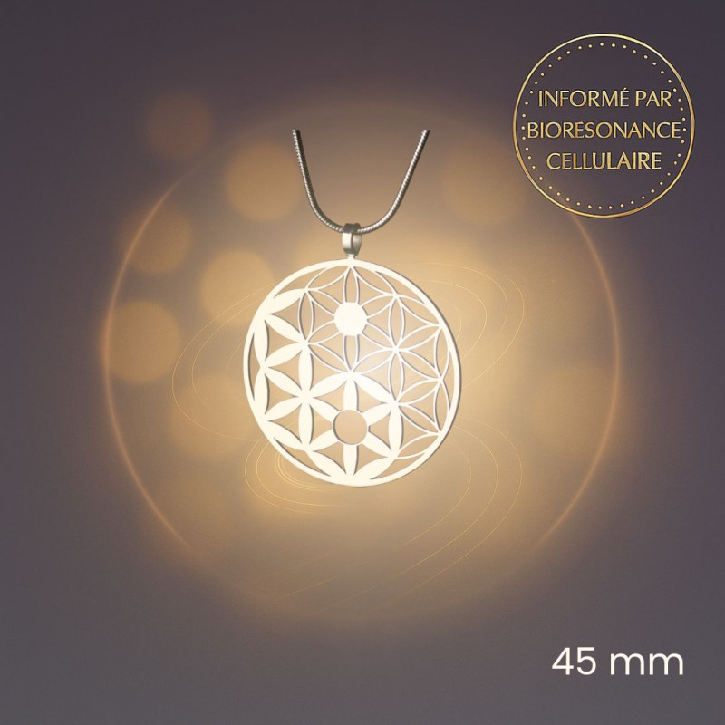 Pendentif Fleur de Vie Yin-Yang informé en biorésonance – bijou géométrie sacrée en acier inoxydable