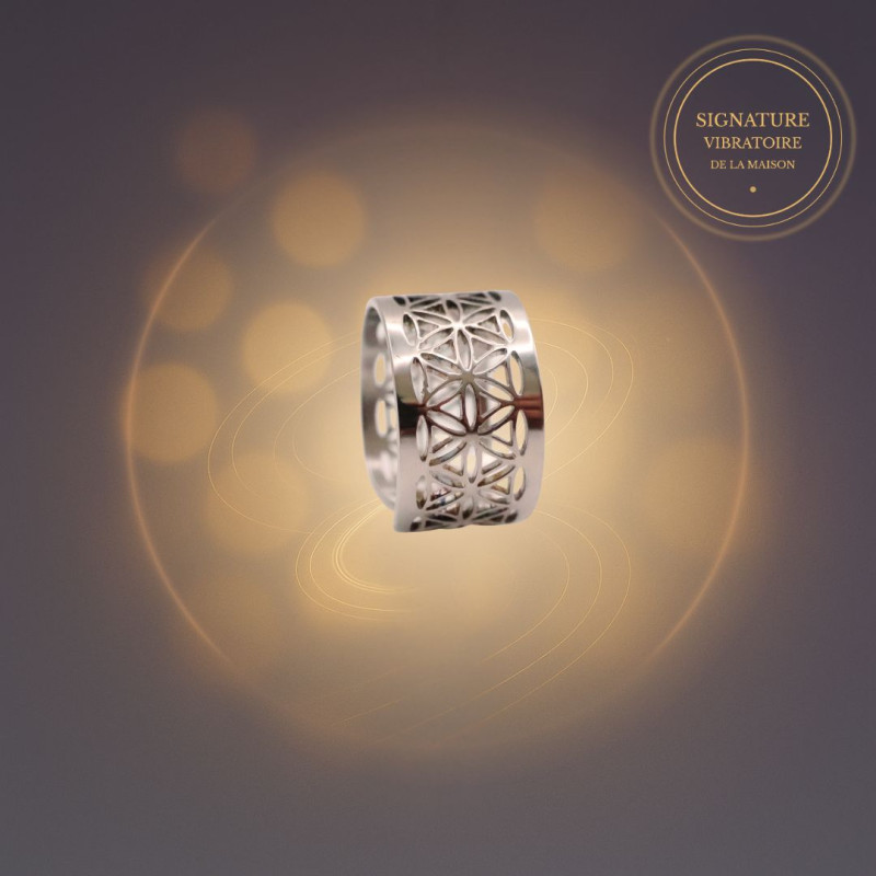 Bague mixte Fleur de Vie informée en biorésonance – bijou géométrie sacrée en acier inoxydable