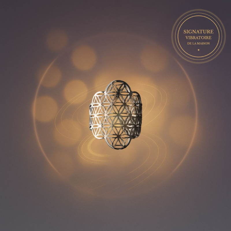 Bague Fleur de Vie enveloppante informée en biorésonance – bijou géométrie sacrée en acier inoxydable