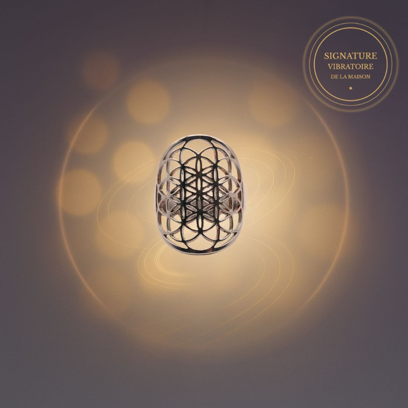 Bague Fleur de Vie centrale en acier inoxydable – bijou inspiré de la géométrie sacrée