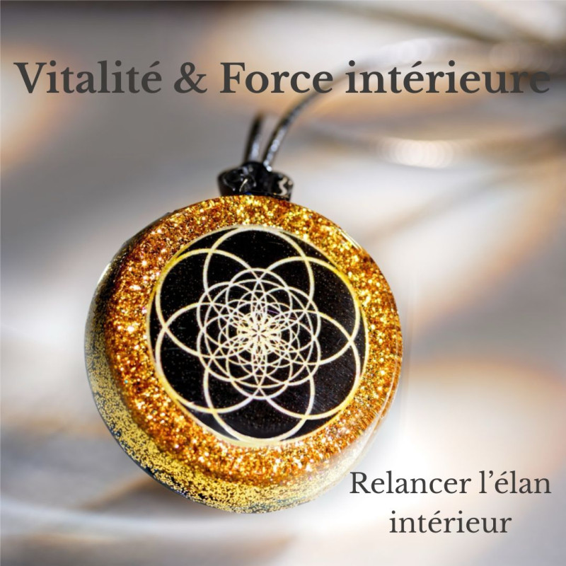 Pendentif orgonite Énergie et force intérieure Univers Fleur de Vie