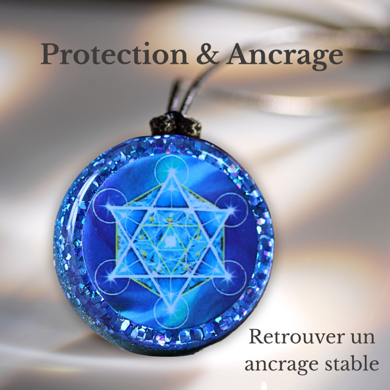 Pendentif orgonite Protection & Ancrage avec symbole Fleur de Vie classique – générateur d’orgone artisanal Univers Fleur de Vie