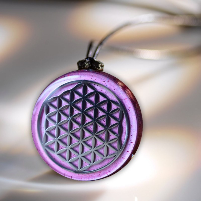 pendentif orgonite fleur de vie métal signature univers fleur de vie amour équilibre émotionnel